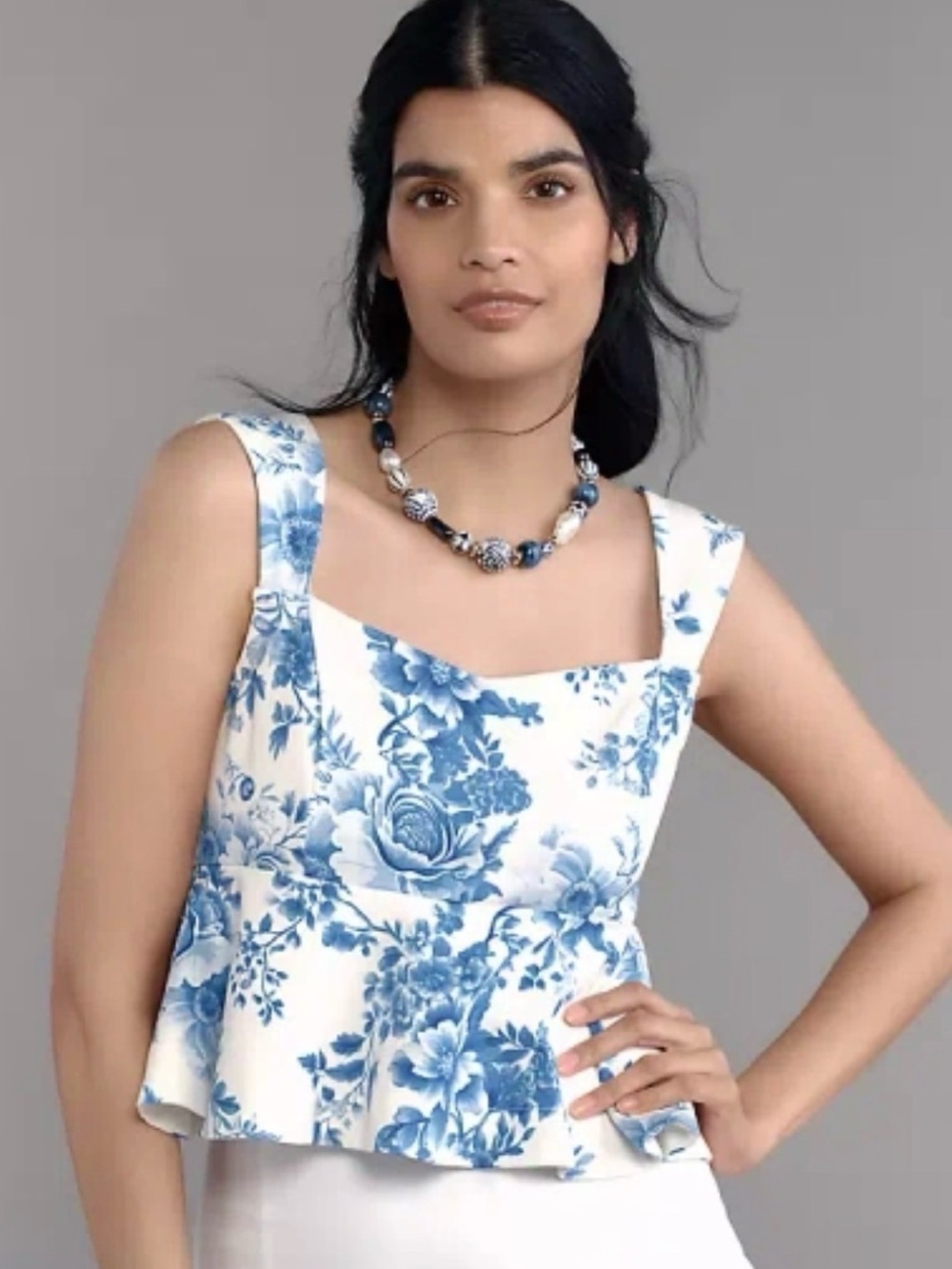 Anthropologie Maeve Square-neck Peplum Tank Top In Blue